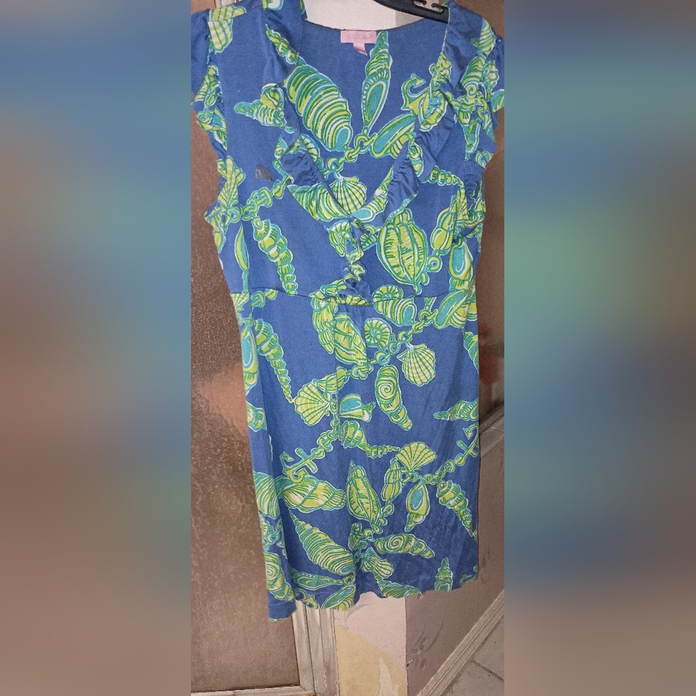 Lilly Pulitzer Seashell Ruffle Trim Dress XL Cotton Knit